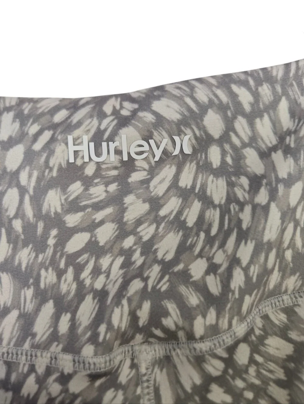 🌿 Hurley High Rise Printed Performance Leggings Size Large Gray Cream Athleisur